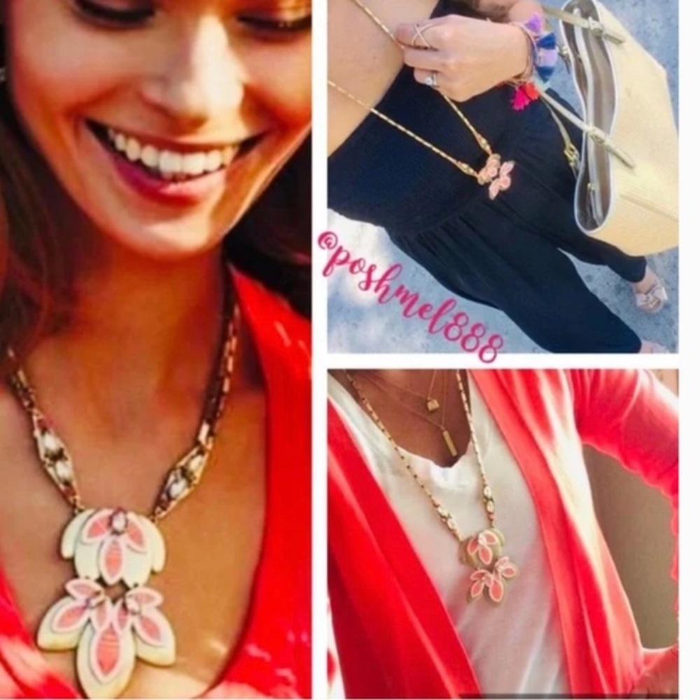 Stella & Dot gold & coral Hibiscus multi way necklace